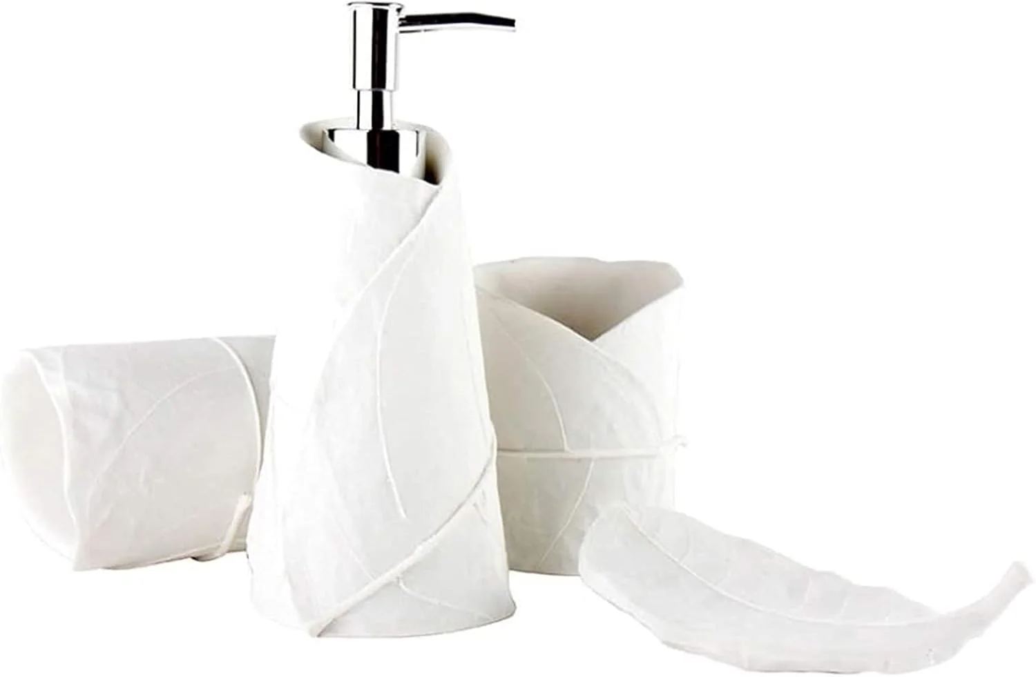 ست لوازم حمام ماسه سنگی 4 تکه، طراحی مدرن و خلاقانه، ست لوازم جانبی حمام رزین سفید شامل بطری لوسیون، لیوان دهانشویه و جا صابونی ست لوازم حمام ماسه سنگی 4 تکه، طراحی مدرن و خلاقانه، ست لوازم جانبی حمام رزین سفید شامل بطری لوسیون، لیوان دهانشویه و جا صابونی