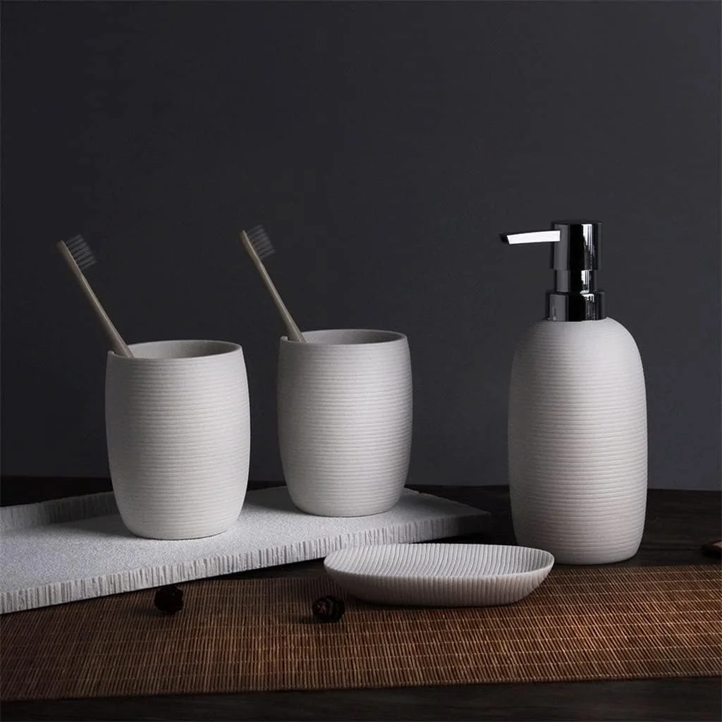 ست پنج تکه لوازم بهداشتی حمام ماسه سنگی، لوازم جانبی شیک و کاربردی منزل