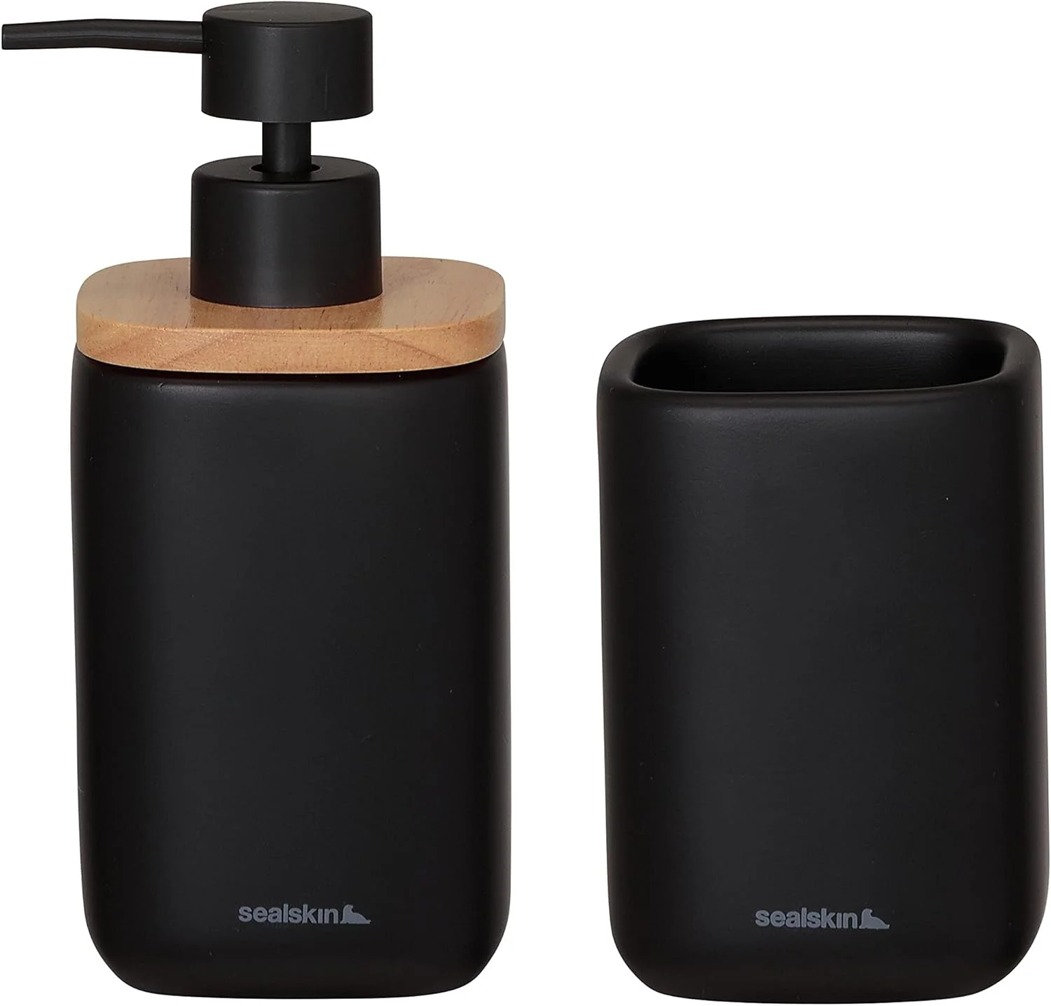 ست لوازم حمام Sealskin مدل Mind - جا مایع دستشویی 200 میلی لیتر - جا مسواکی - مشکی