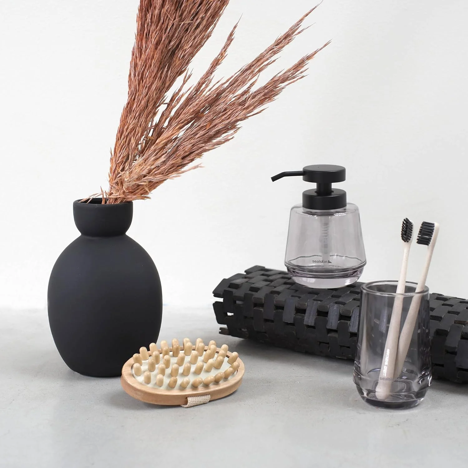 ست لوازم حمام Sealskin Mood - جا مایع دستشویی 380 میلی لیتر - لیوان مسواک - خاکستری