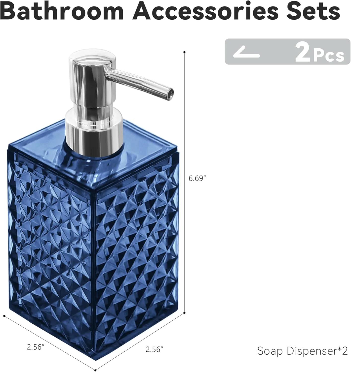 ست لوازم جانبی حمام Seeatoo، مجموعه لوازم جانبی حمام آبی، 2 عدد جا مایع صابون، لوازم جانبی ست حمام الماسی، دکور حمام بوهو