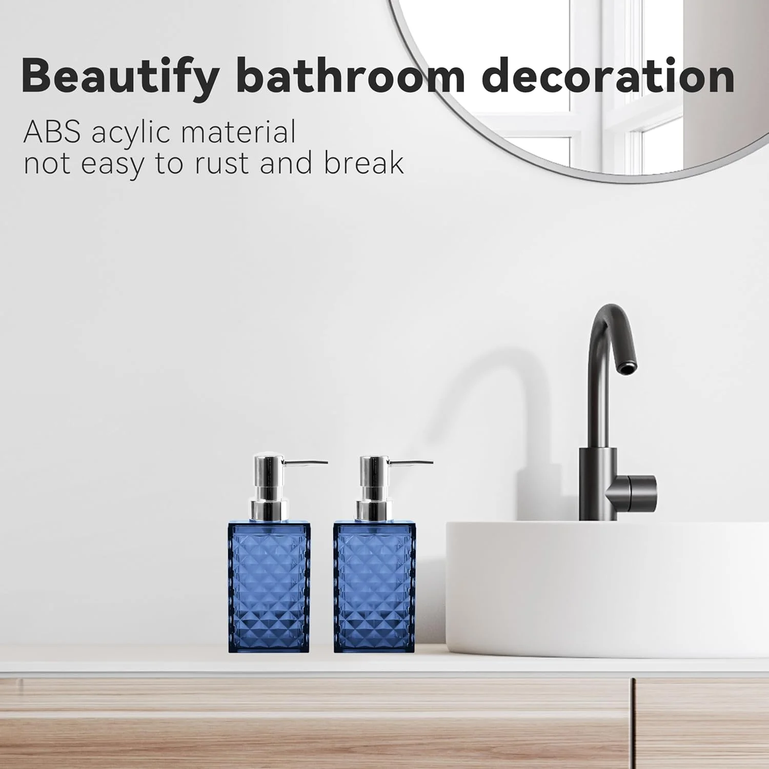 ست لوازم جانبی حمام Seeatoo، مجموعه لوازم جانبی حمام آبی، 2 عدد جا مایع صابون، لوازم جانبی ست حمام الماسی، دکور حمام بوهو