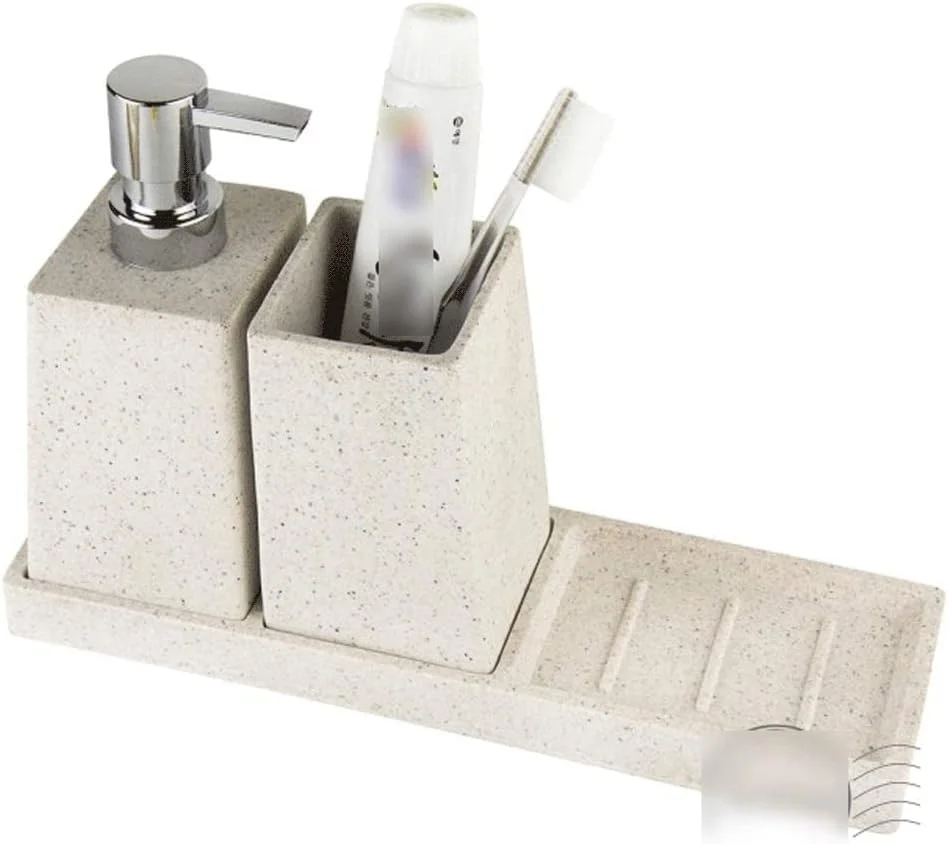 ست لوازم جانبی حمام SEFVGHDF، ست حمام 3 تکه شامل جا مایع صابون/لوسیون، سینی و لیوان 350 میلی لیتری (رنگی (ست حمام 3 تکه B)