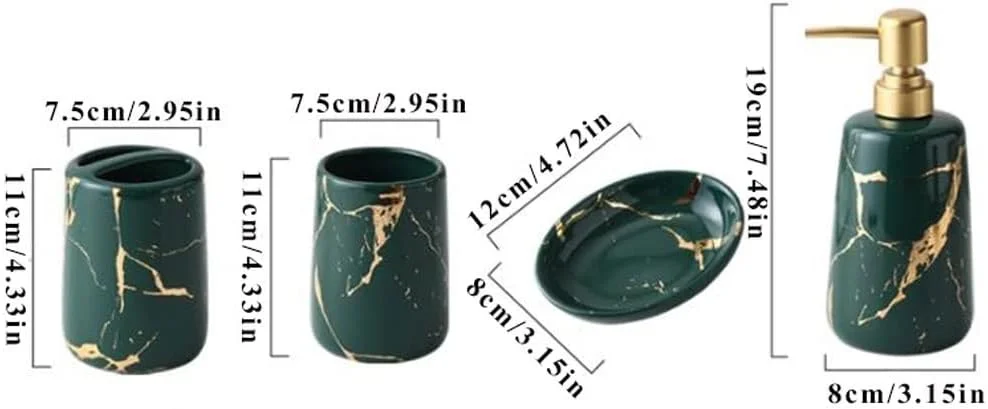 ست جای مایع دستشویی، لوازم حمام، لیوان دهانشویه سرامیکی، جا مسواکی، جای صابون، ست پنج تکه جای مایع دستشویی خانگی (رنگ : C)