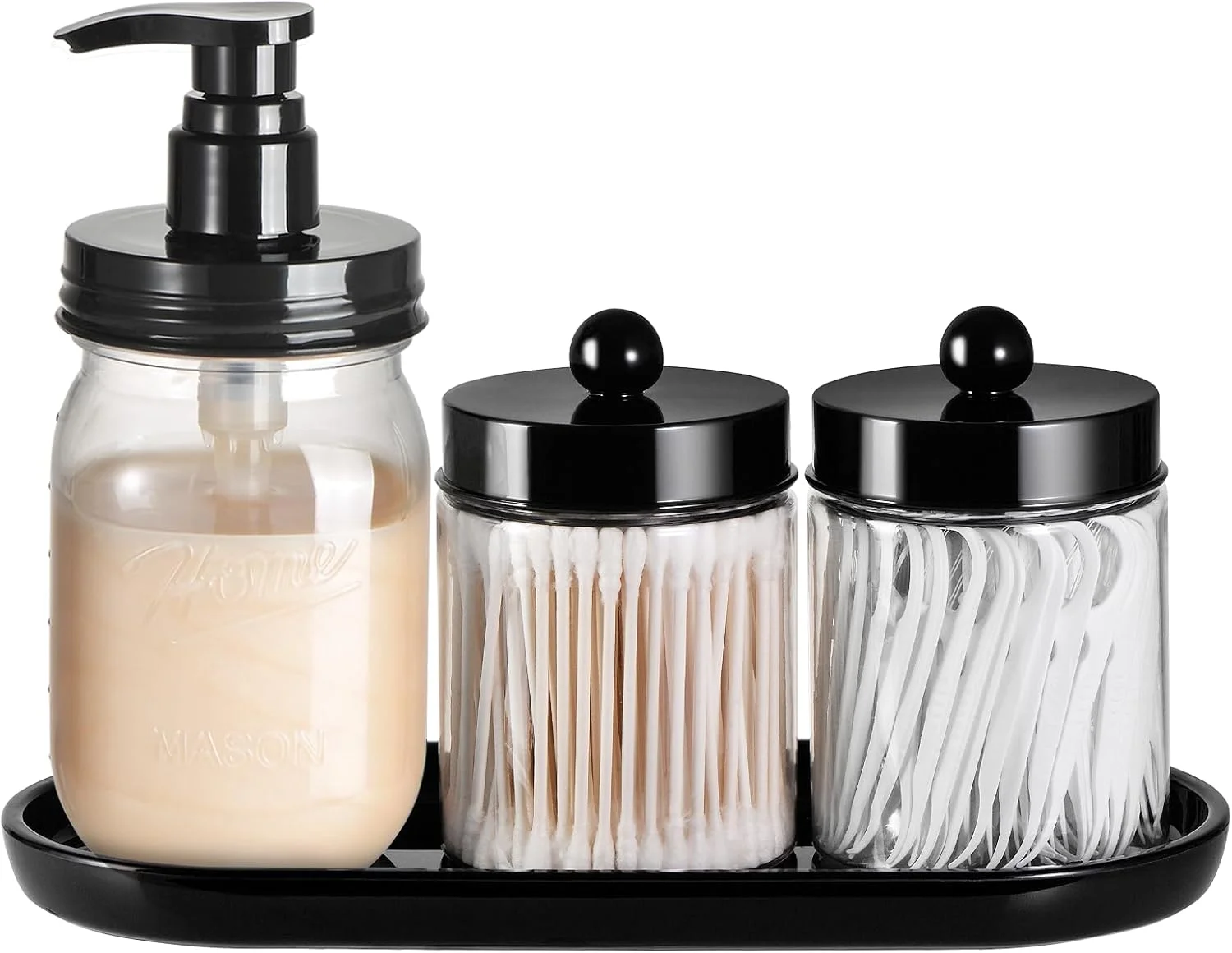 ست لوازم جانبی پلاستیکی کامل حمام شی‌چونگ 6 تکه - سازمان دهنده‌ها و لوازم نگهداری حمام، دکور حمام، 2 جا مسواکی سرامیکی، 2 جا گوش پاک کن پلاستیکی، جا مایع صابون، سینی روشویی - مشکی