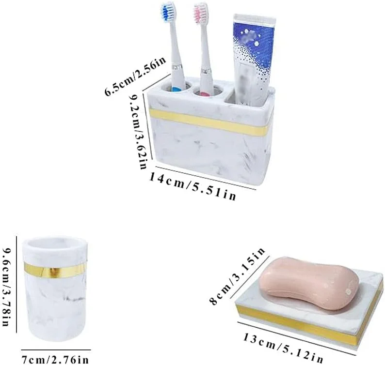 ست لوازم جانبی حمام شامل جا مایع دستشویی، جا مسواکی، لیوان، جا صابونی و سینی - 5 تکه، جنس رزین طرح سنگ مرمر (رنگ: مشکی)
