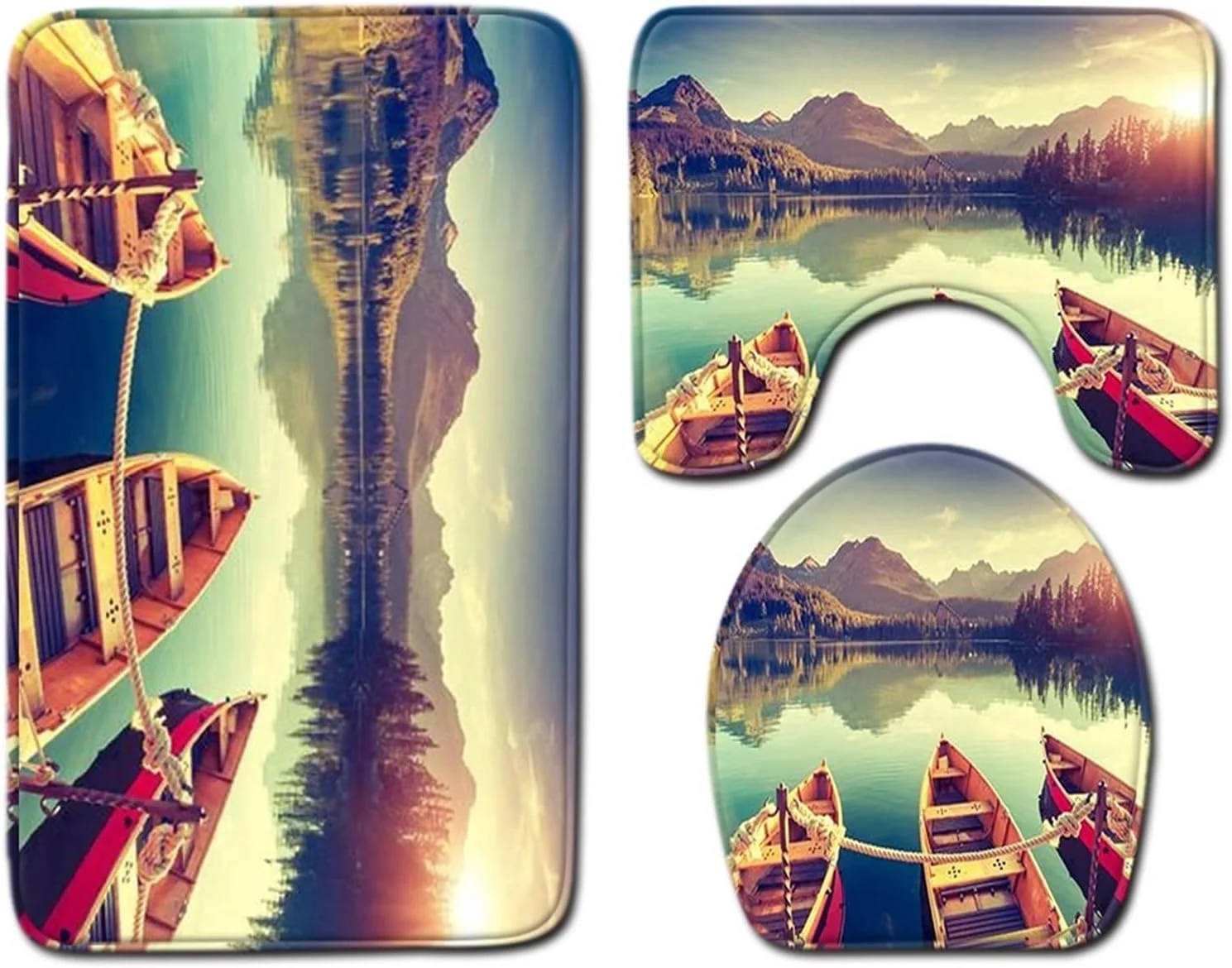 ست پادری حمام، توالت، وان، طرح نوردیک، پادری پرزدار نرم، ست سه تکه، فرش مو بلند ضد لغزش