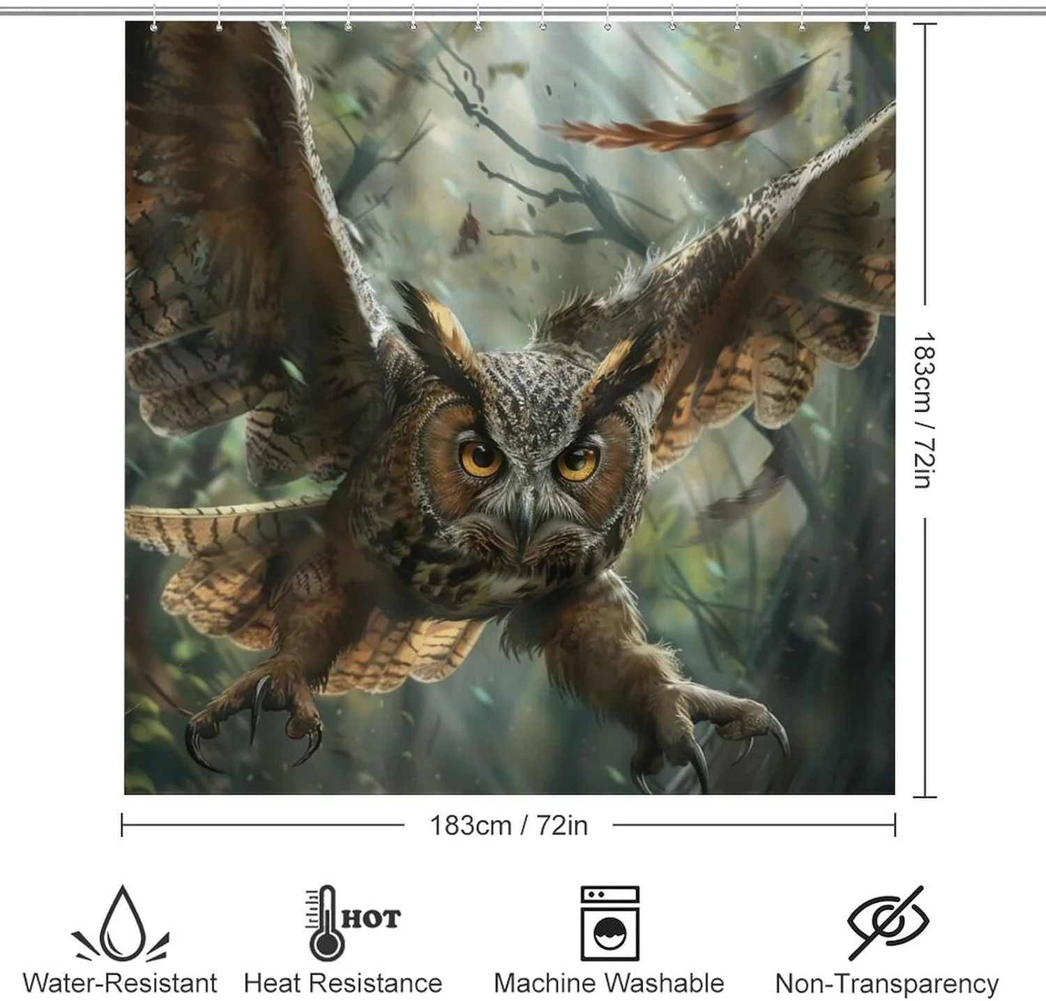 ست ۴ تکه حمام شامل پرده حمام + پادری حمام + روکش صندلی توالت، دکور حمام پادری ضد لغزش - طرح جغد