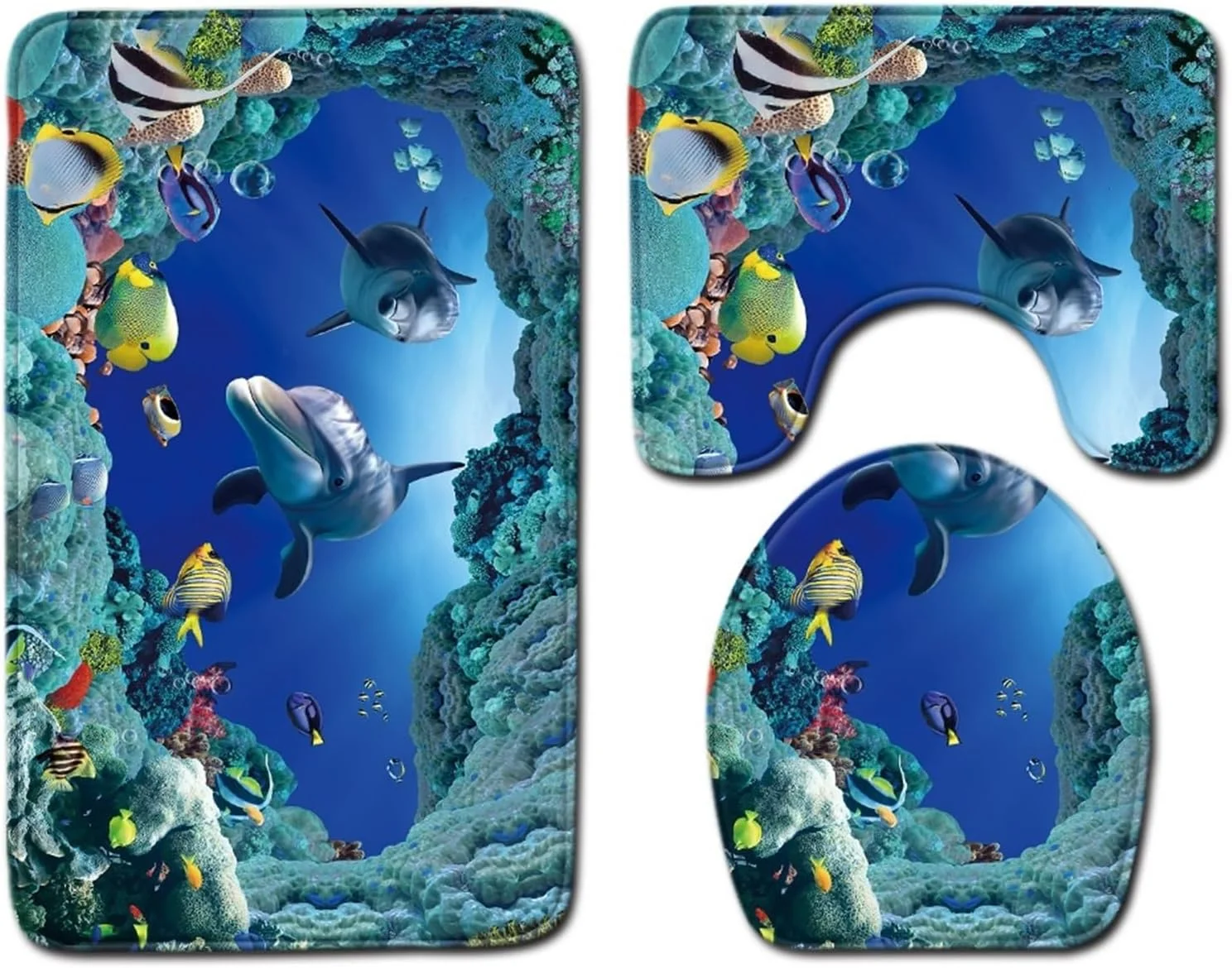 ست پادری حمام طرح برجسته سه تکه، فرش خانگی، ست ضد لغزش حمام، پادری توالت، پادری جاذب حمام