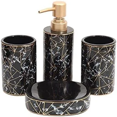 ست سرامیکی ۴ تکه لوازم بهداشتی اسکای‌واک - شامل جای مایع دستشویی، لیوان، جای صابون، و جا مسواکی برای دکوراسیون حمام و هدیه منزل