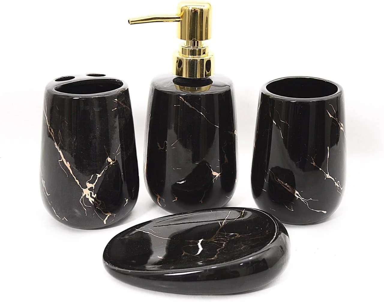 ست سرامیکی لوازم بهداشتی ۴ تکه SKYWALK - شامل جا مایع صابون، لیوان، جا صابونی، جا مسواکی برای دکوراسیون حمام و هدیه منزل
