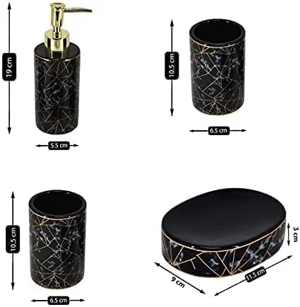ست سرامیکی ۴ تکه لوازم بهداشتی اسکای‌واک - شامل جای مایع دستشویی، لیوان، جای صابون، و جا مسواکی برای دکوراسیون حمام و هدیه منزل