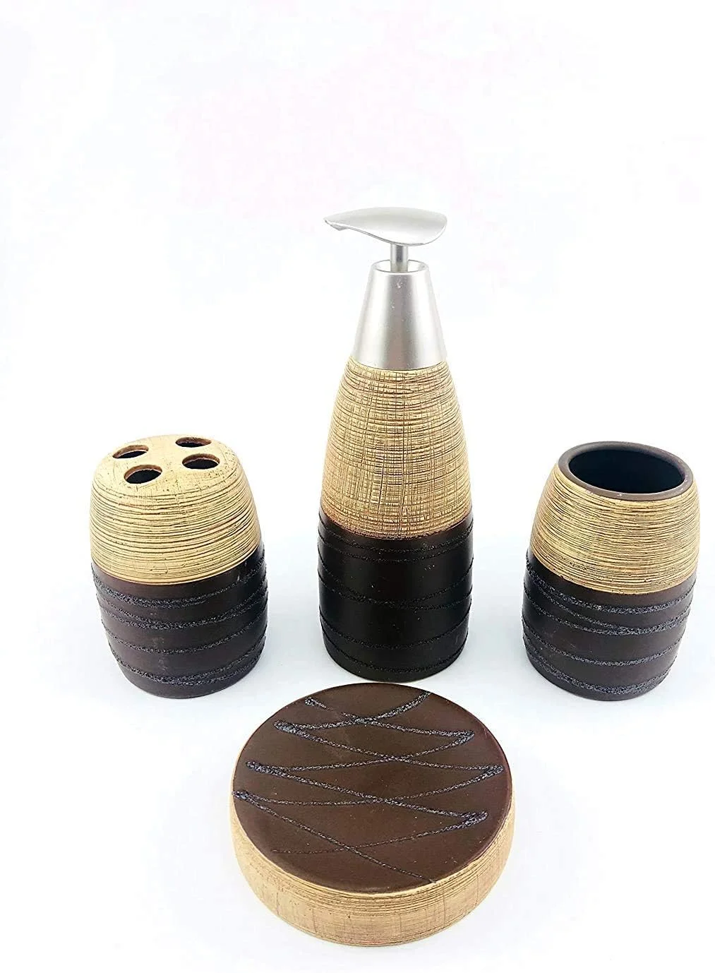 ست سرامیکی ۴ تکه لوازم بهداشتی Skywalk - شامل جا مایع صابون، لیوان، جا صابونی، جا مسواکی برای دکوراسیون حمام و هدیه منزل