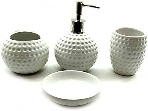 ست سرامیکی ۴ تکه لوازم بهداشتی Skywalk - شامل جا مایع صابون، لیوان، جا صابونی، جا مسواکی برای دکوراسیون حمام و هدیه منزل