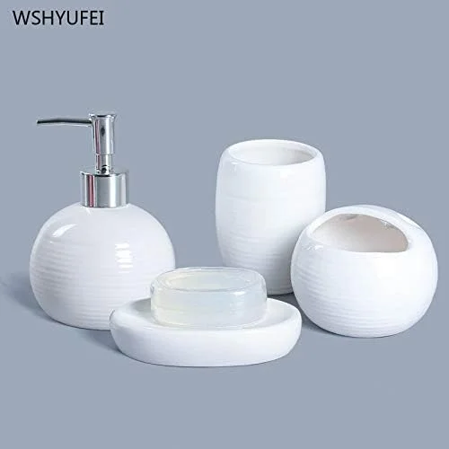ست سرامیکی ۴ تکه لوازم بهداشتی Skywalk - شامل جا مایع صابون، لیوان، جا صابونی، جا مسواکی برای دکوراسیون حمام (رنگ-سفید)