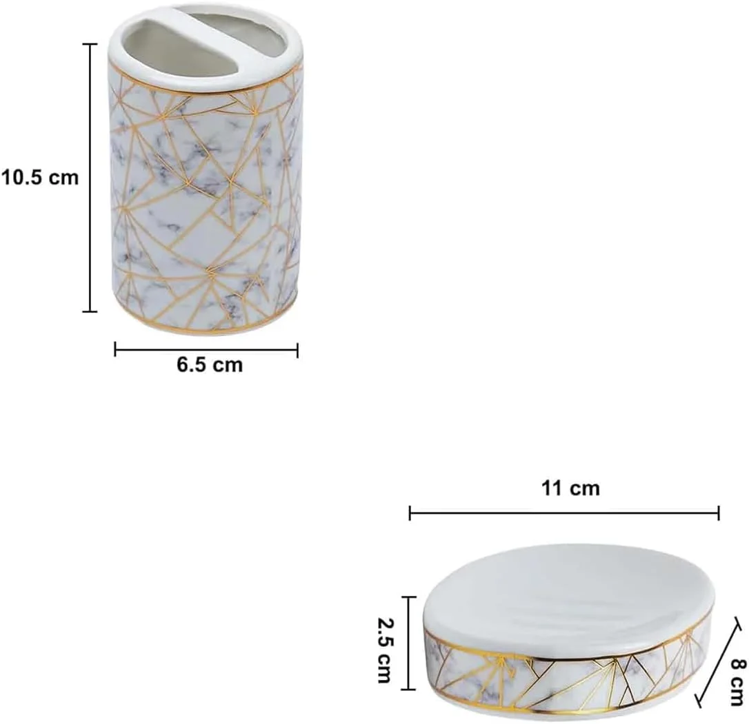 ست سرامیکی لوازم بهداشتی ۴ تکه Skywalk - شامل جا مایع صابون، لیوان، جا صابونی، جا مسواکی برای دکوراسیون حمام و هدیه منزل