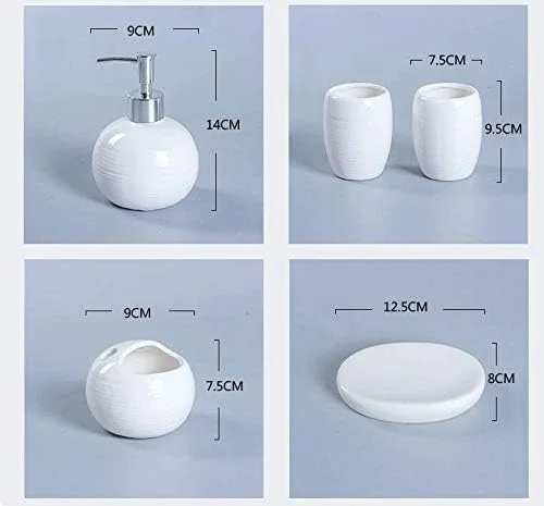 ست سرامیکی ۴ تکه لوازم بهداشتی Skywalk - شامل جا مایع صابون، لیوان، جا صابونی، جا مسواکی برای دکوراسیون حمام (رنگ-سفید)