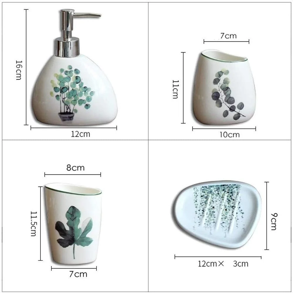 ست لوازم سرامیکی 5 تکه سرویس بهداشتی SMLZV، شامل جا مایع دستشویی رومیزی تزئینی، جا مسواکی، لیوان مسواک، جای صابون