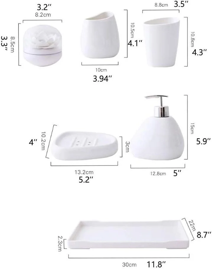 ست لوازم جانبی سرامیکی حمام، شامل جا مایع صابون، جا مسواکی، لیوان دهانشویه، جا صابونی، سینی - هدیه دکوری شیک منزل