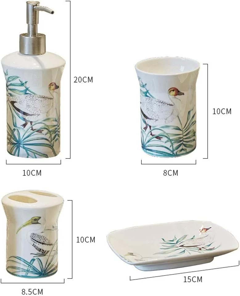 ست لوازم جانبی حمام SMLZV، ست سرامیکی پنج تکه به سبک چینی جدید شامل بطری ضدعفونی کننده، جا مسواکی، لیوان شستشو، جای صابون برای پیشخوان تزئینی