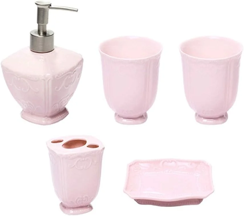 ست لوازم جانبی حمام SMLZV، ست پنج تکه سرامیکی خلاقانه صورتی برجسته، ست شستشو، دکوراسیون حمام