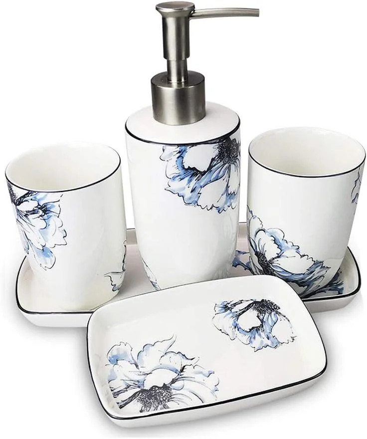 ست لوازم جانبی حمام 5 تکه، ماگ خلاقانه ساده، جا مسواکی، جای صابون، سینی