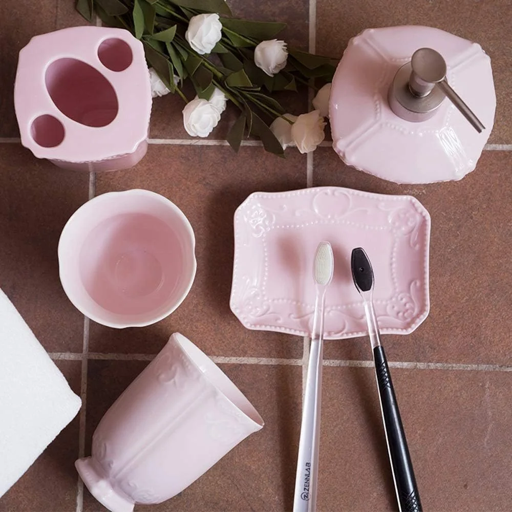 ست لوازم جانبی حمام SMLZV، ست پنج تکه سرامیکی خلاقانه صورتی برجسته، ست شستشو، دکوراسیون حمام