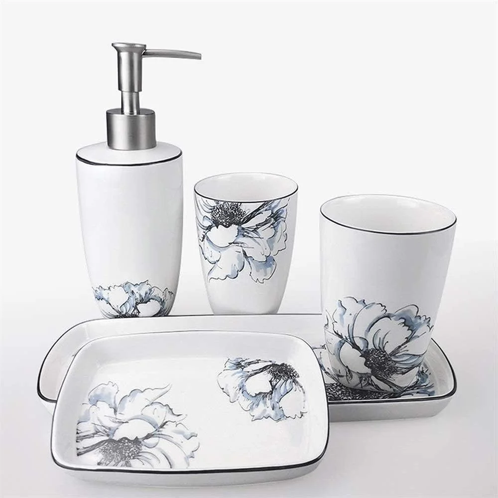 ست لوازم جانبی حمام 5 تکه، ماگ خلاقانه ساده، جا مسواکی، جای صابون، سینی