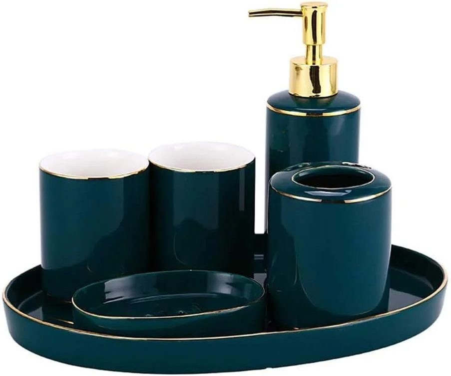 ست لوازم جانبی حمام SMLZV، ست لوازم حمام 6 تکه شامل جا مسواکی، جای مایع دستشویی، لیوان، جا صابونی و سینی