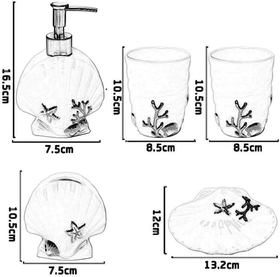 ست لوازم جانبی سرامیکی حمام، مجموعه 6 تکه لوازم حمام، مجموعه لوازم حمام به همراه سینی