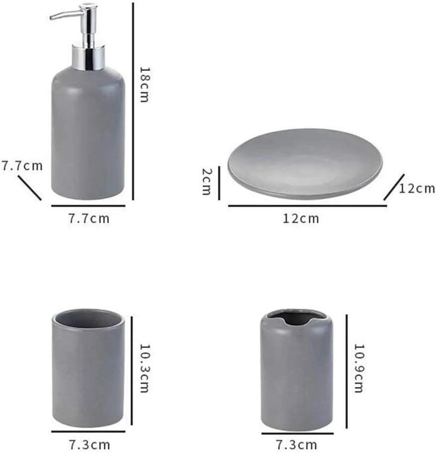 ست لوازم سرامیکی ۵ تکه سرویس بهداشتی شامل جای مایع دستشویی، جا مسواکی، لیوان و جا صابونی