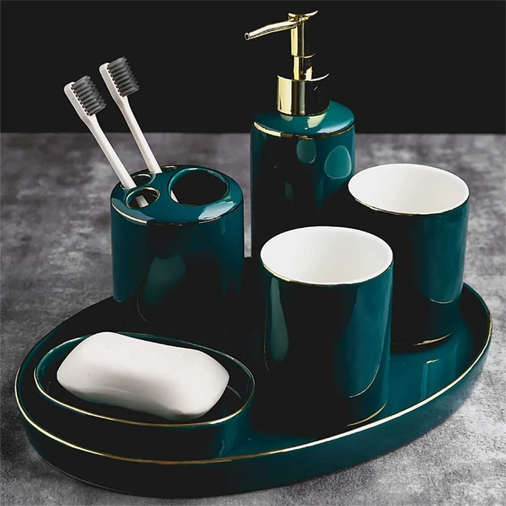 ست لوازم جانبی حمام SMLZV، ست لوازم حمام 6 تکه شامل جا مسواکی، جای مایع دستشویی، لیوان، جا صابونی و سینی