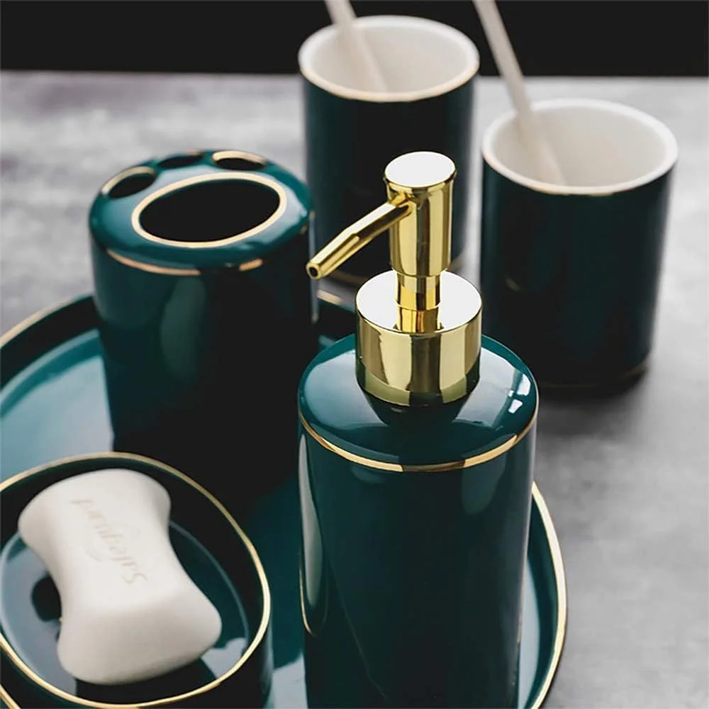 ست لوازم جانبی حمام SMLZV، ست لوازم حمام 6 تکه شامل جا مسواکی، جای مایع دستشویی، لیوان، جا صابونی و سینی