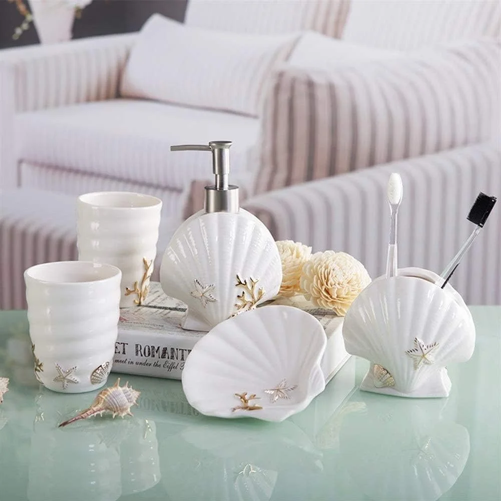 ست لوازم جانبی سرامیکی حمام، مجموعه 6 تکه لوازم حمام، مجموعه لوازم حمام به همراه سینی