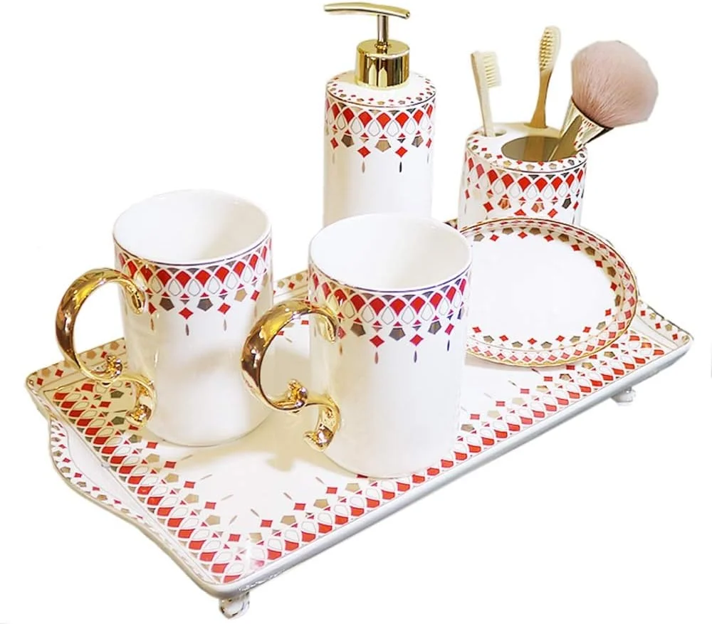 ست لوازم حمام شش تکه لوکس اروپایی برای دکور حمام و هدیه منزل