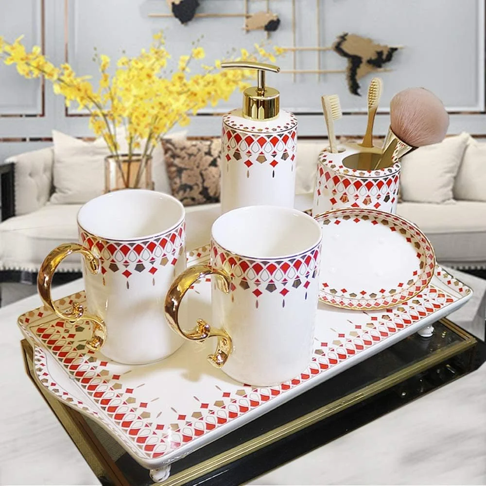 ست لوازم حمام شش تکه لوکس اروپایی برای دکور حمام و هدیه منزل