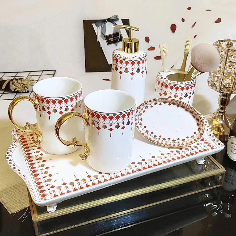 ست لوازم حمام شش تکه لوکس اروپایی برای دکور حمام و هدیه منزل