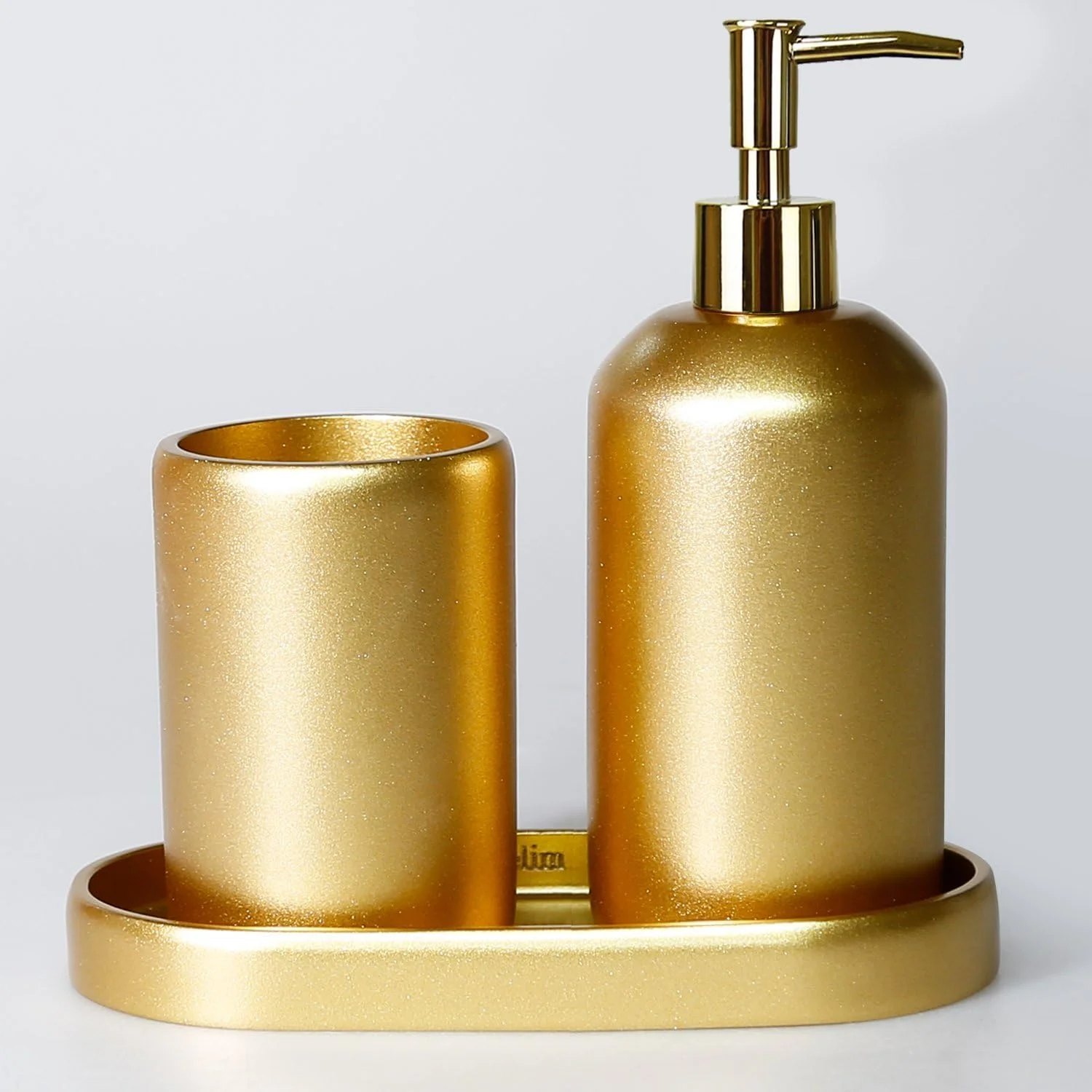 ست ۳ تکه لوازم حمام شامل سینی، جا صابونی و جا مسواکی (طلایی)