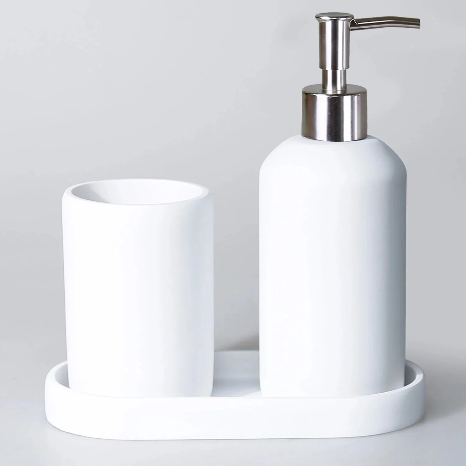 ست ۳ تکه لوازم حمام شامل سینی، جا صابونی و جا مسواکی (سفید)