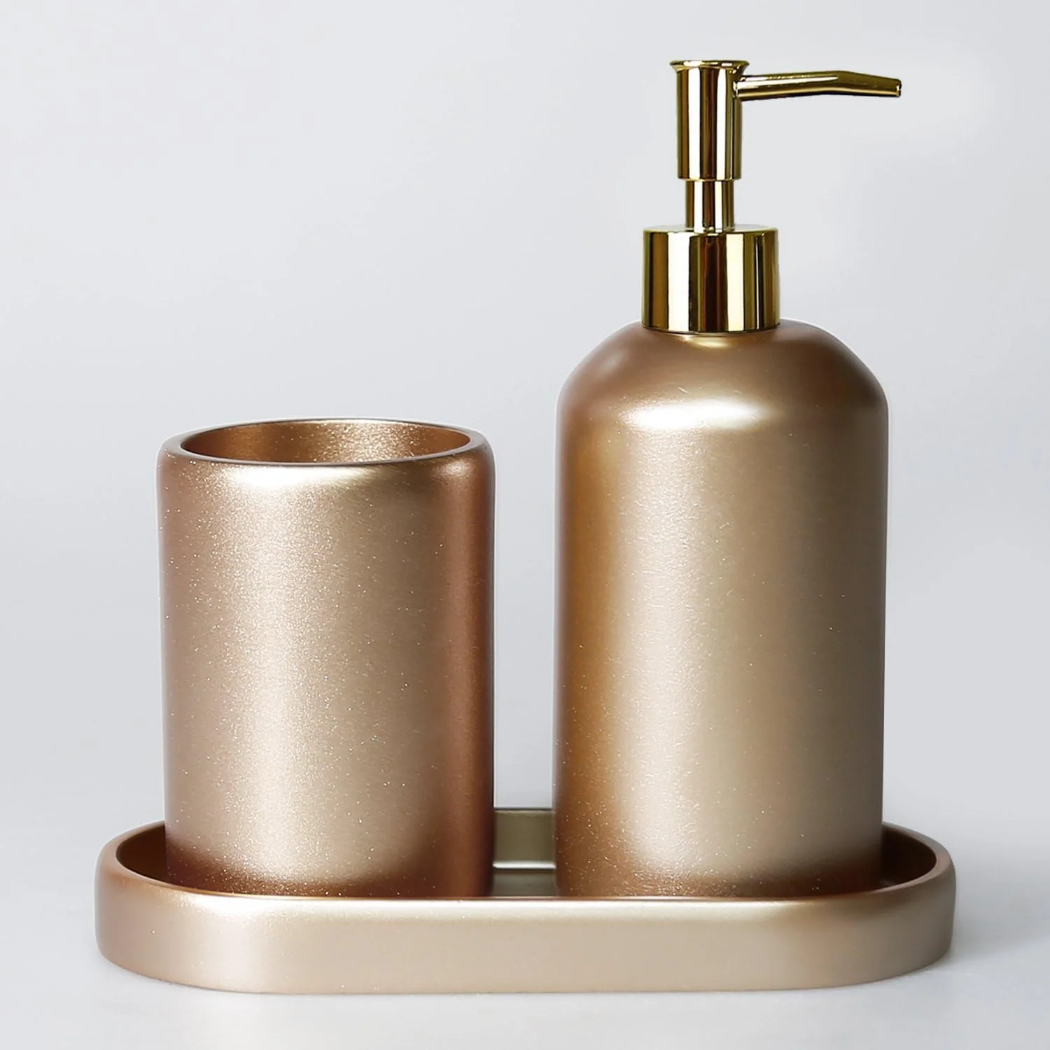 ست ۳ تکه لوازم جانبی حمام شامل سینی، جا صابونی و جا مسواکی (قهوه ای مایل به خاکستری)