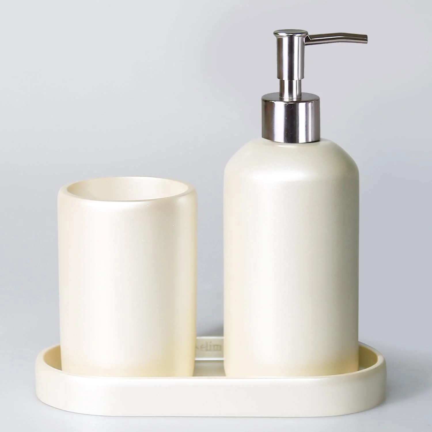 ست ۳ تکه لوازم حمام شامل سینی، جا صابونی و جا مسواکی (مرواریدی)