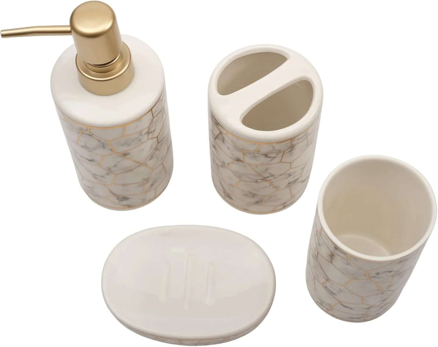 ست سرامیکی 4 تکه لوازم بهداشتی STORE 2508 شامل جای مایع دستشویی، جا صابونی، جا مسواکی و لیوان (سفید)