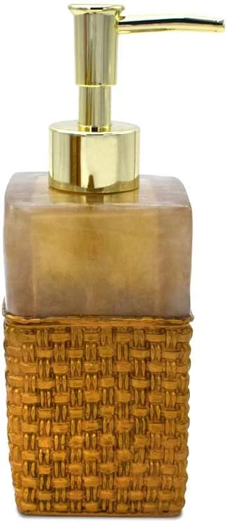 ست چهارتکه لوازم سرویس بهداشتی استرلینگ مدل SMS-478 با طرح سنگ طبیعی و چاپ طلایی، ساخته شده از پلی رزین - شامل جا مایع دستشویی، جا مسواکی، لیوان و جا صابونی