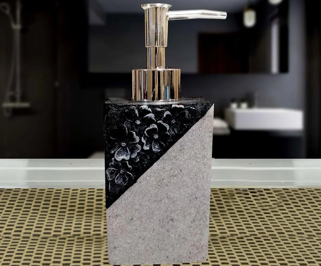 ست ۴ تکه لوازم سرویس بهداشتی رزین پلی استون طرح سنگ طبیعی استرلینگ SMS-356 شامل جا مایع دستشویی، جا مسواکی، لیوان و جا صابونی