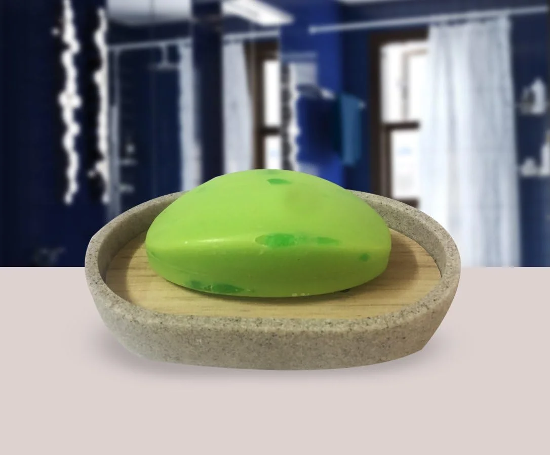 ست چهارتکه لوازم سرویس بهداشتی، جنس پلی رزین طرح سنگ طبیعی و چوب - شامل جا مایع دستشویی، جا مسواکی، لیوان و جا صابونی