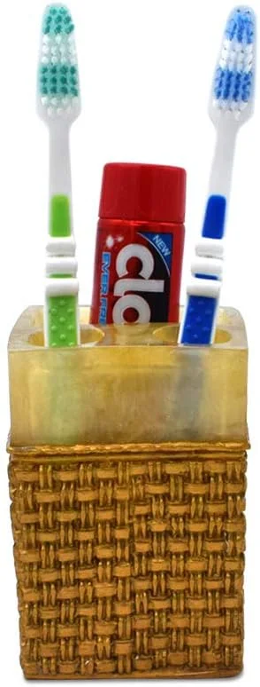 ست چهارتکه لوازم سرویس بهداشتی استرلینگ مدل SMS-478 با طرح سنگ طبیعی و چاپ طلایی، ساخته شده از پلی رزین - شامل جا مایع دستشویی، جا مسواکی، لیوان و جا صابونی