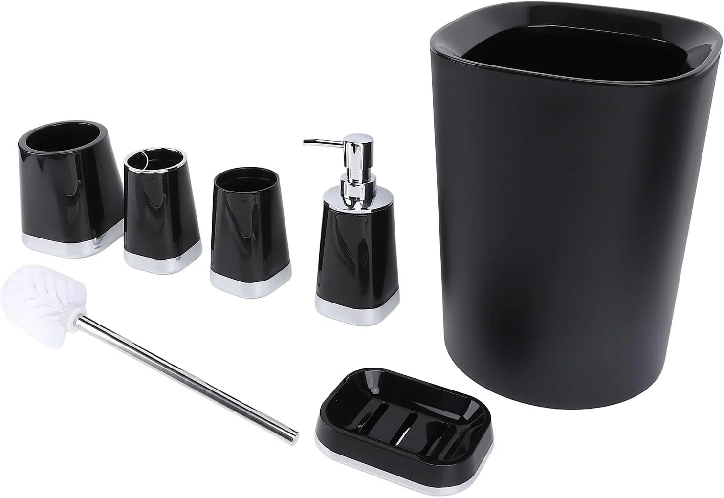 ست لوازم جانبی حمام Sunisfa، ساخته شده از مواد PP با کیفیت، طراحی مدرن و مینیمالیستی، استفاده آسان، ست کاربردی حمام برای منزل شامل سطل زباله، جا مایع صابون و برس توالت ست لوازم جانبی حمام Sunisfa، ساخته شده از مواد PP با کیفیت، طراحی مدرن و مینیمالیستی، استفاده آسان، ست کاربردی حمام برای منزل شامل سطل زباله، جا مایع صابون و برس توالت