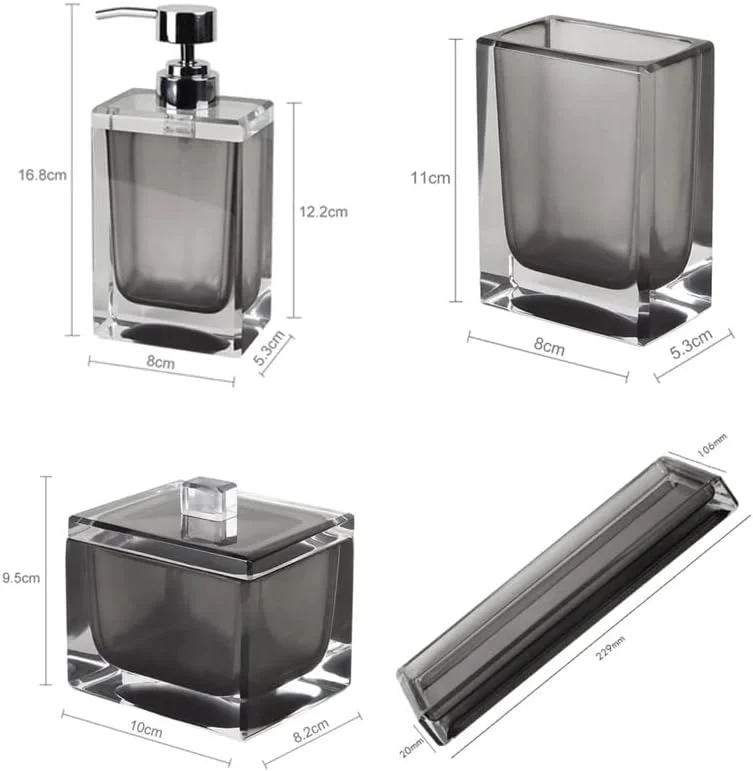 ست پنج تکه لوازم جانبی حمام شامل جا صابونی، لیوان شستشو، جعبه نگهداری و غیره با طراحی رزینی به سبک نوردیک مناسب منزل، هتل و سرویس بهداشتی