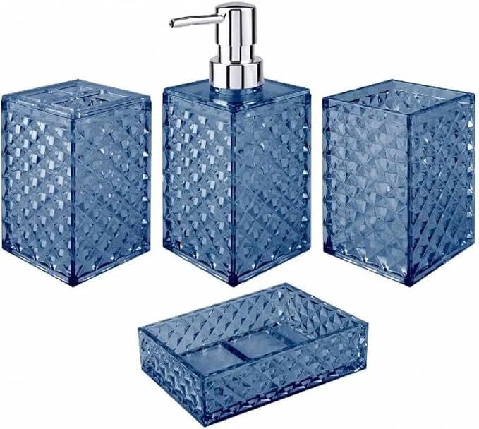 ست لوازم جانبی حمام تزویق، ست کامل 4 تکه لوازم جانبی حمام اکریلیک آبی، جا مایع ظرفشویی الماسی و ست سینک پیشخوان حمام نگهدارنده مسواک، دکوراسیون حمام مدرن بوهو ست لوازم جانبی حمام تزویق، ست کامل 4 تکه لوازم جانبی حمام اکریلیک آبی، جا مایع ظرفشویی الماسی و ست سینک پیشخوان حمام نگهدارنده مسواک، دکوراسیون حمام مدرن بوهو