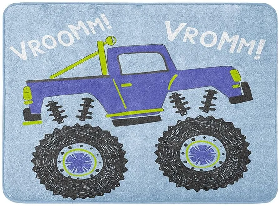 ست 4 تکه لوازم حمام با طرح کامیون های غول پیکر، شامل پرده حمام ضد آب، فرش، روکش درب توالت و پادری ضد لغزش ست 4 تکه لوازم حمام با طرح کامیون های غول پیکر، شامل پرده حمام ضد آب، فرش، روکش درب توالت و پادری ضد لغزش